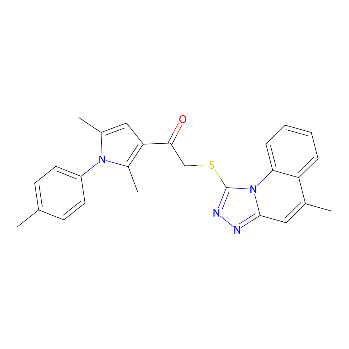 1-[2,5-Dimethyl-1-(4-methylphenyl)pyrrol-3-yl]-2-[(5-methyl-[1,2,4]triazolo[4,3-a]quinolin-1-yl)sulfanyl]ethanone molecular structure, CAS 307512-47-6