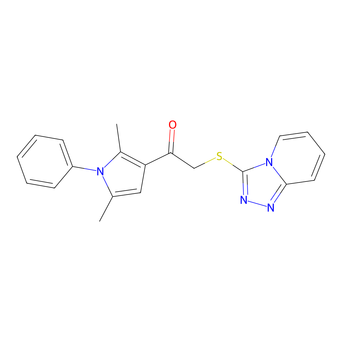 2-([1,2,4]triazolo[4,3-a]pyridin-3-ylthio)-1-(2,5-dimethyl-1-phenyl-1H-pyrrol-3-yl)ethanone molecular structure, CAS 307512-53-4