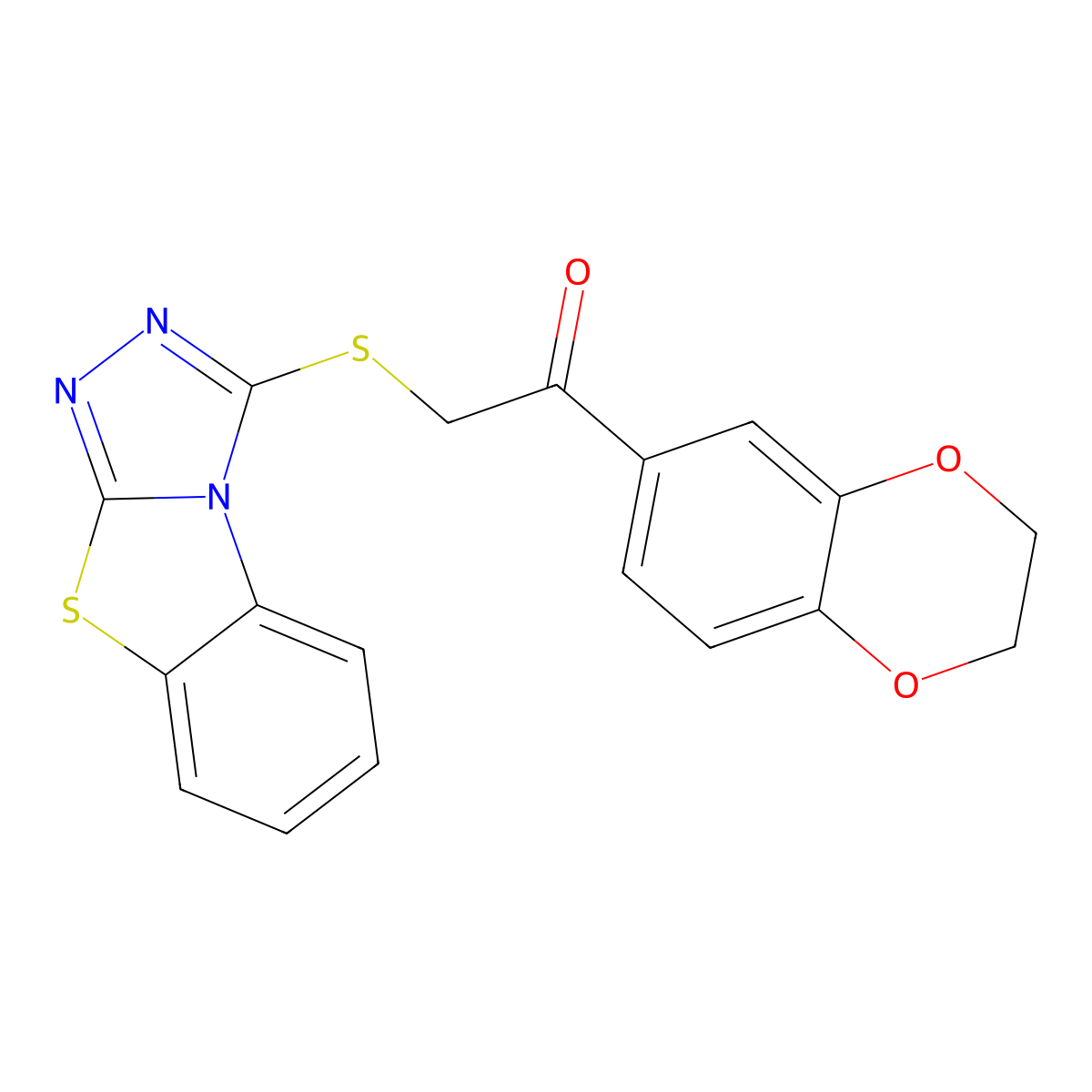 1-(2,3-Dihydro-1,4-benzodioxin-6-yl)-2-{7-thia-2,4,5-triazatricyclo[6.4.0.0^{2,6}]dodeca-1(8),3,5,9,11-pentaen-3-ylsulfanyl}ethan-1-one molecular structure, CAS 307512-54-5