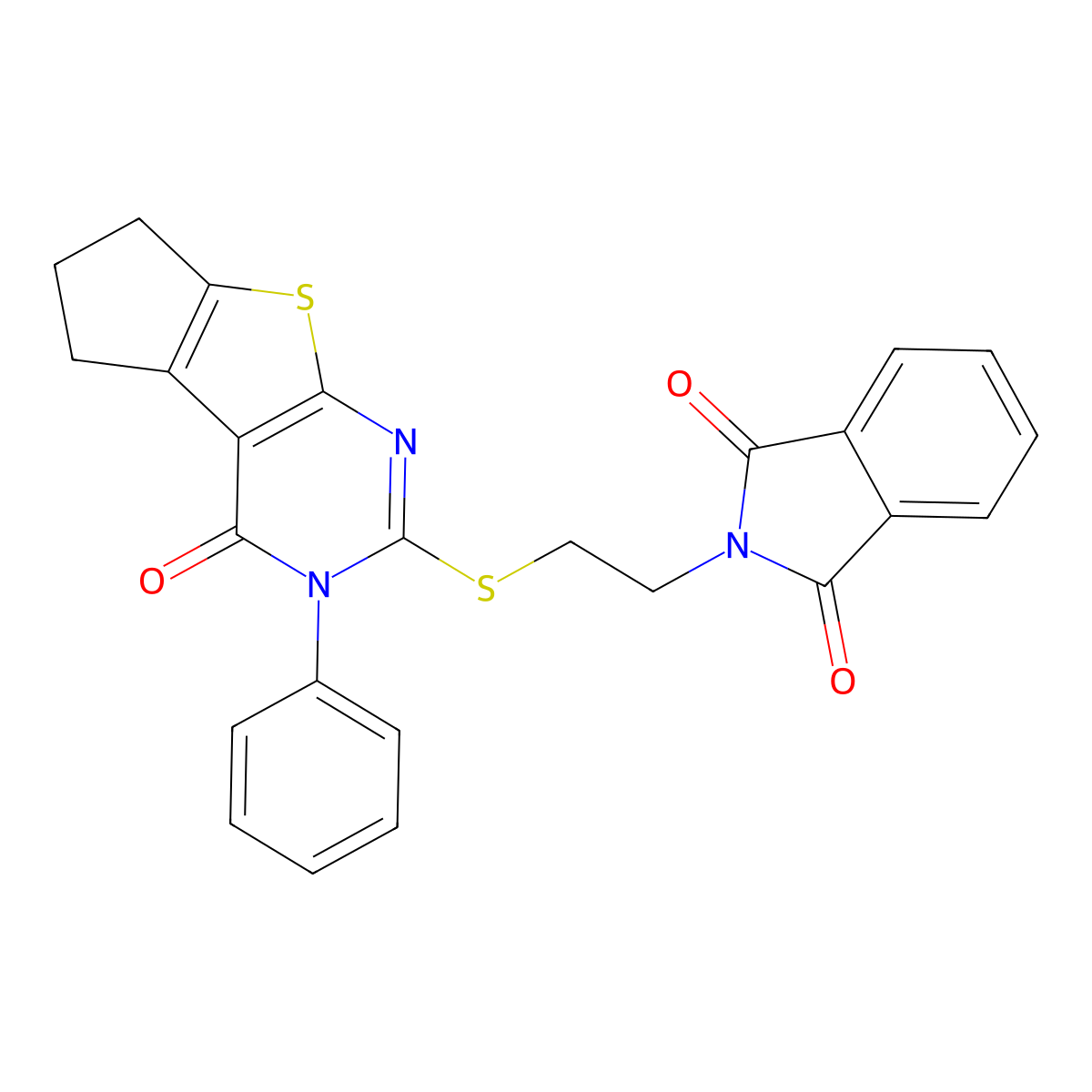 2-(2-((4-oxo-3-phenyl-4,5,6,7-tetrahydro-3H-cyclopenta[4,5]thieno[2,3-d]pyrimidin-2-yl)thio)ethyl)isoindoline-1,3-dione molecular structure, CAS 307512-59-0