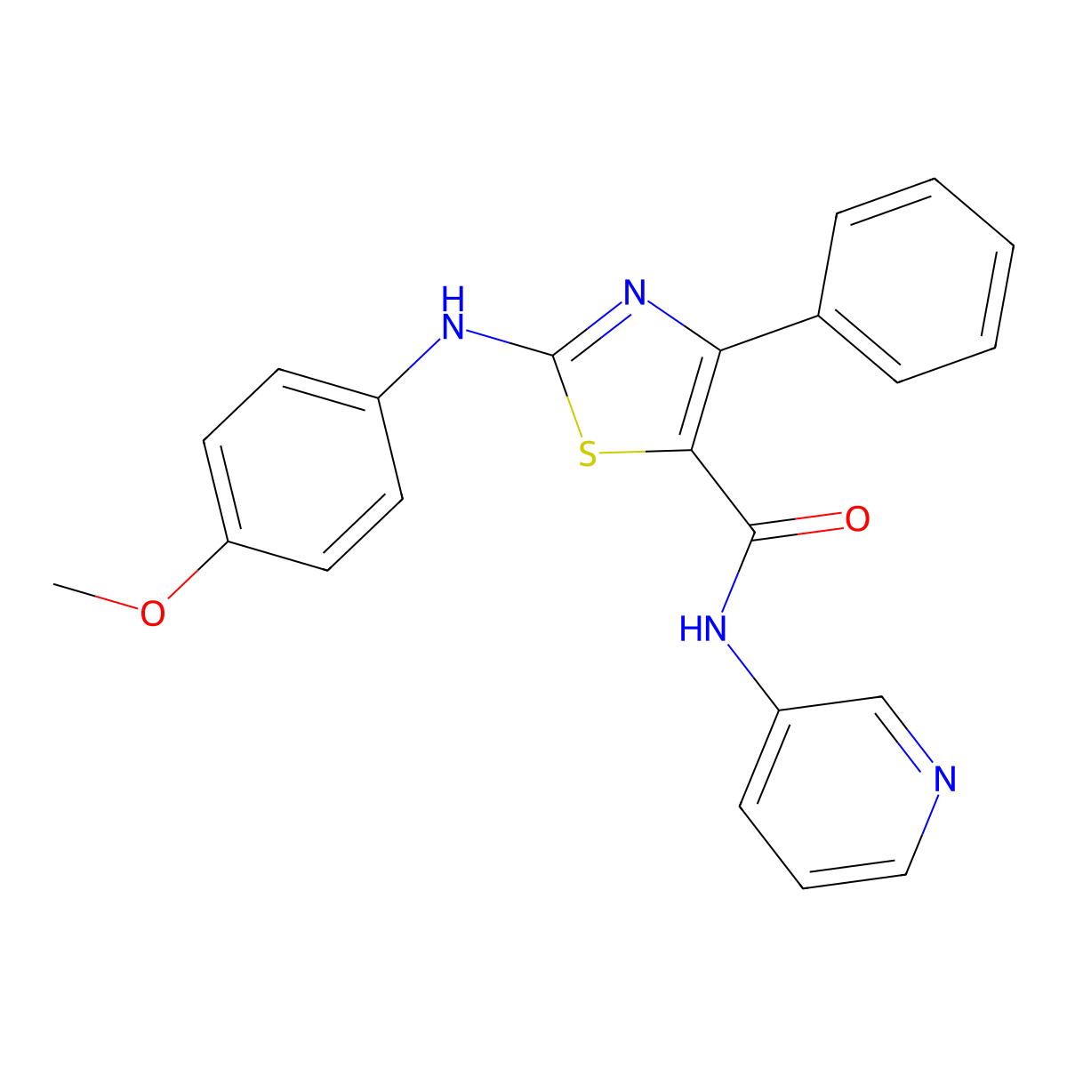 2-(4-methoxyanilino)-4-phenyl-N-pyridin-3-yl-1,3-thiazole-5-carboxamide molecular structure, CAS 307512-79-4