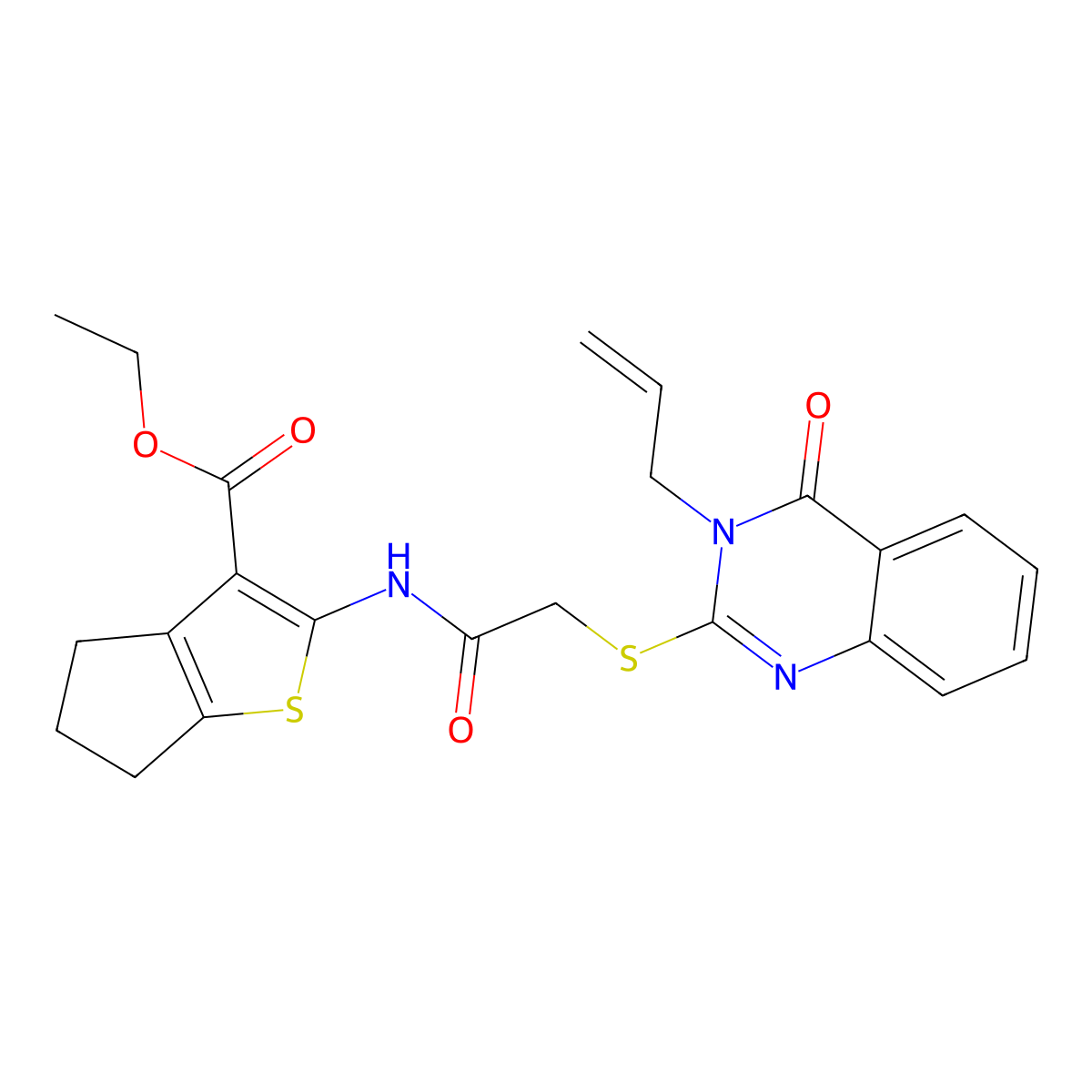 ethyl 2-(2-((3-allyl-4-oxo-3,4-dihydroquinazolin-2-yl)thio)acetamido)-5,6-dihydro-4H-cyclopenta[b]thiophene-3-carboxylate molecular structure, CAS 307512-82-9