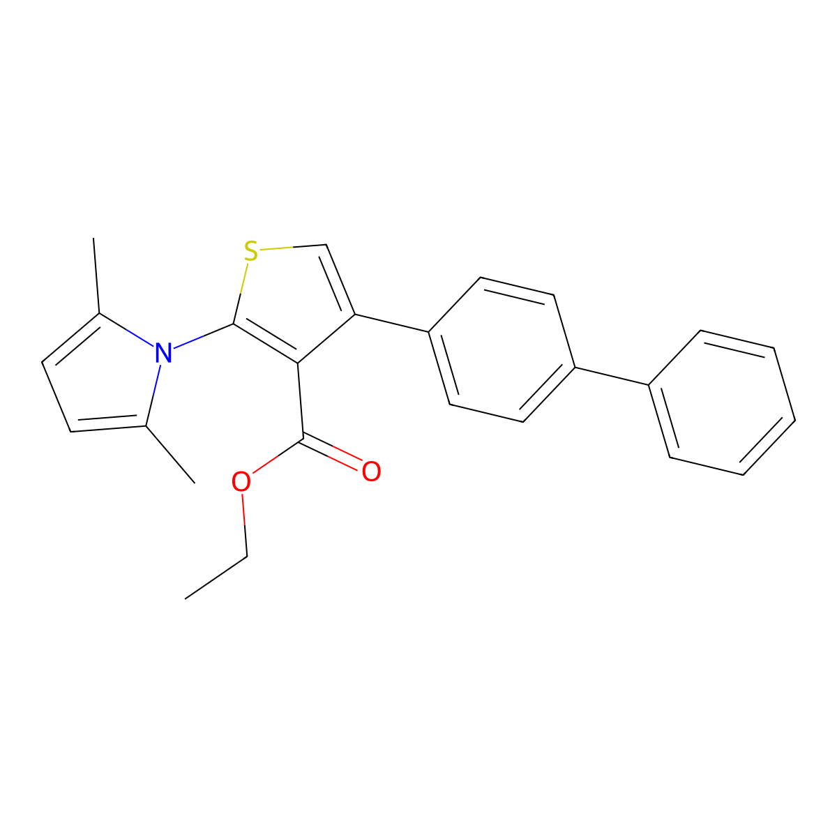 ethyl 4-{[1,1'-biphenyl]-4-yl}-2-(2,5-dimethyl-1H-pyrrol-1-yl)thiophene-3-carboxylate molecular structure, CAS 307512-91-0