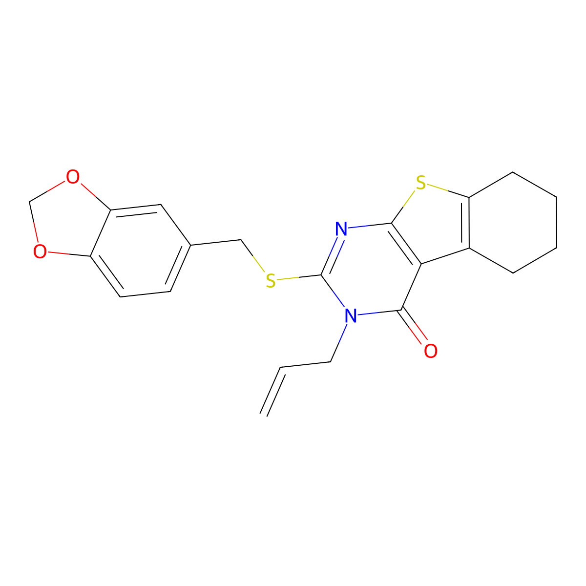 3-Allyl-2-[(1,3-benzodioxol-5-ylmethyl)sulfanyl]-5,6,7,8-tetrahydro[1]benzothieno[2,3-D]pyrimidin-4(3H)-one molecular structure, CAS 307512-92-1