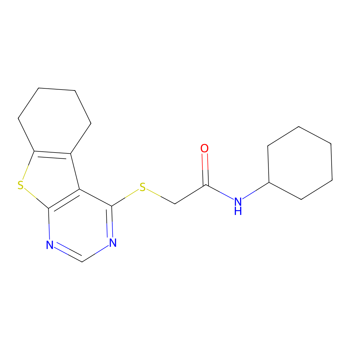 N-cyclohexyl-2-{8-thia-4,6-diazatricyclo[7.4.0.0^{2,7}]trideca-1(9),2,4,6-tetraen-3-ylsulfanyl}acetamide molecular structure, CAS 307512-93-2