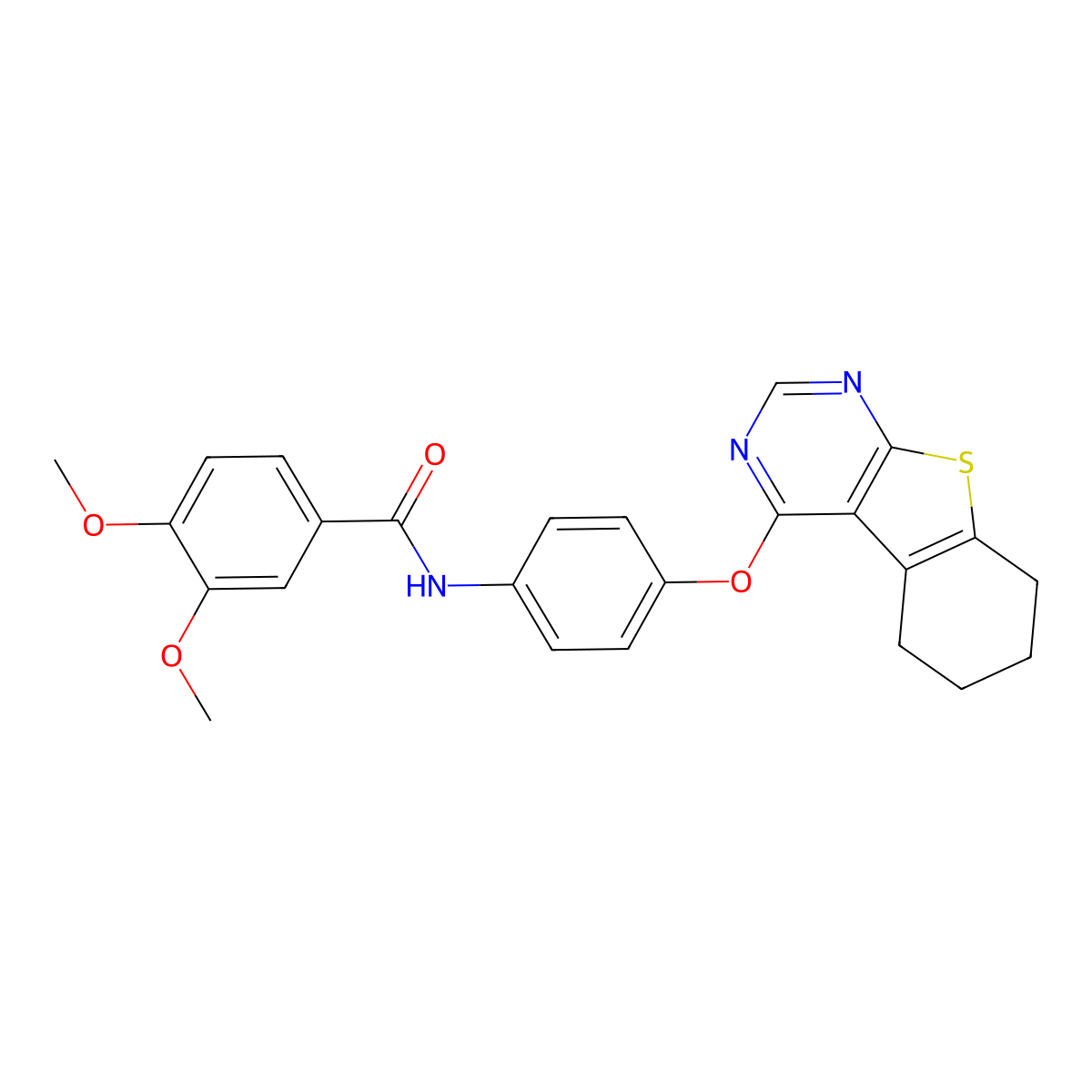 3,4-dimethoxy-N-(4-((5,6,7,8-tetrahydrobenzo[4,5]thieno[2,3-d]pyrimidin-4-yl)oxy)phenyl)benzamide molecular structure, CAS 307512-97-6