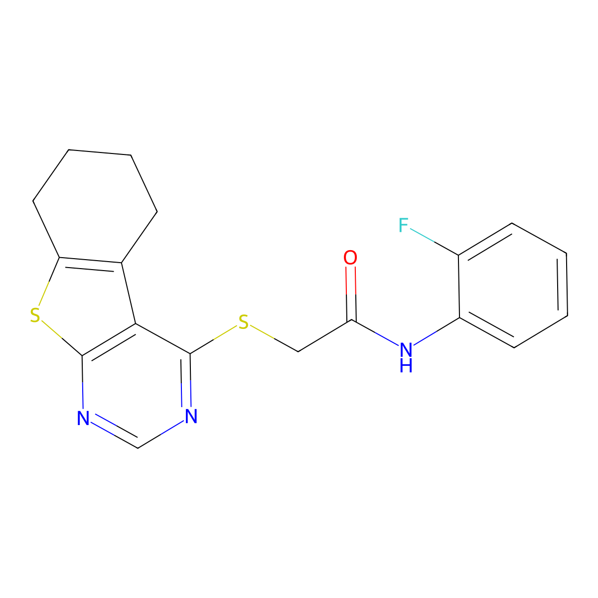 N-(2-fluorophenyl)-2-(5,6,7,8-tetrahydro[1]benzothieno[2,3-d]pyrimidin-4-ylthio)acetamide molecular structure, CAS 307513-02-6