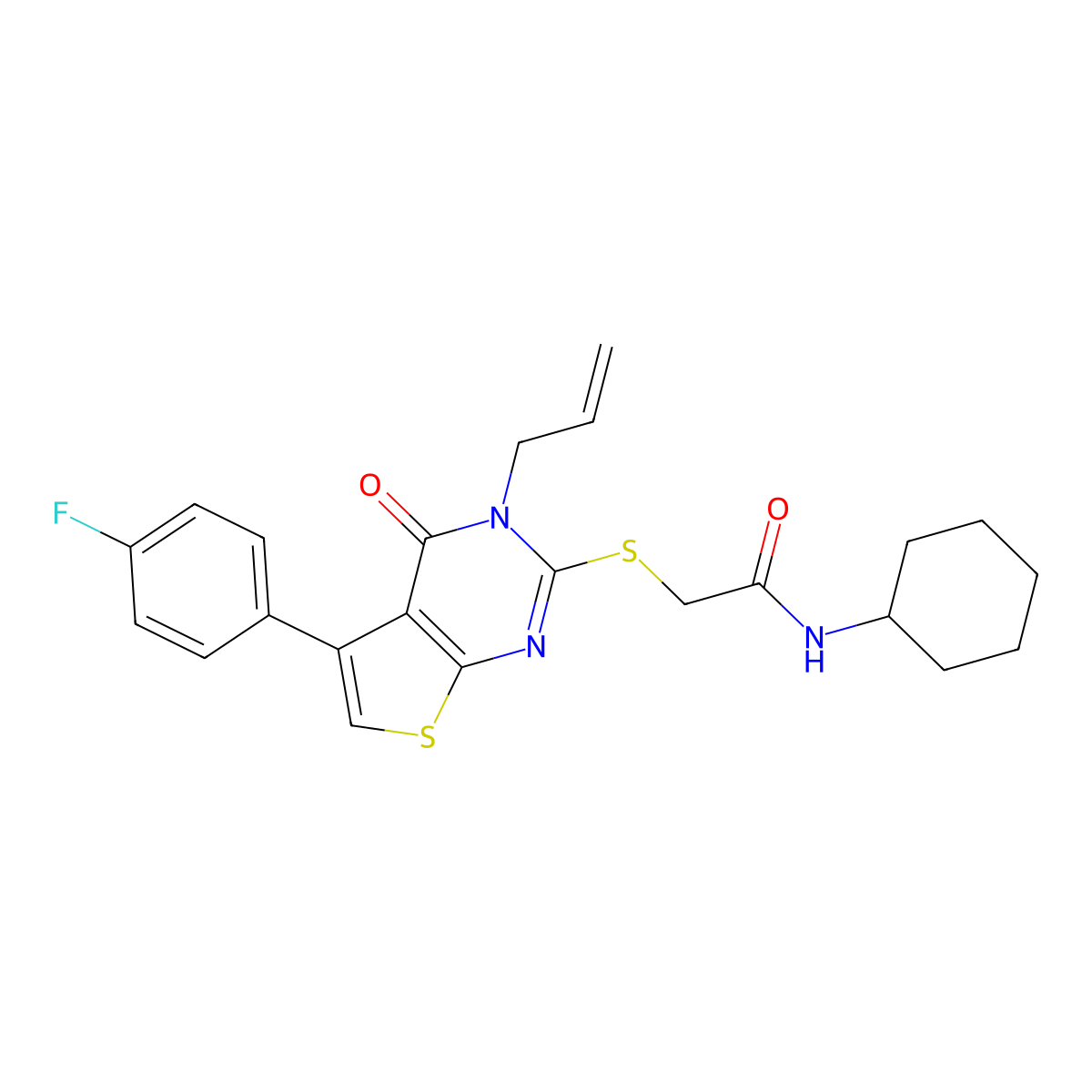N-cyclohexyl-2-{[5-(4-fluorophenyl)-4-oxo-3-(prop-2-en-1-yl)-3H,4H-thieno[2,3-d]pyrimidin-2-yl]sulfanyl}acetamide molecular structure, CAS 307513-23-1