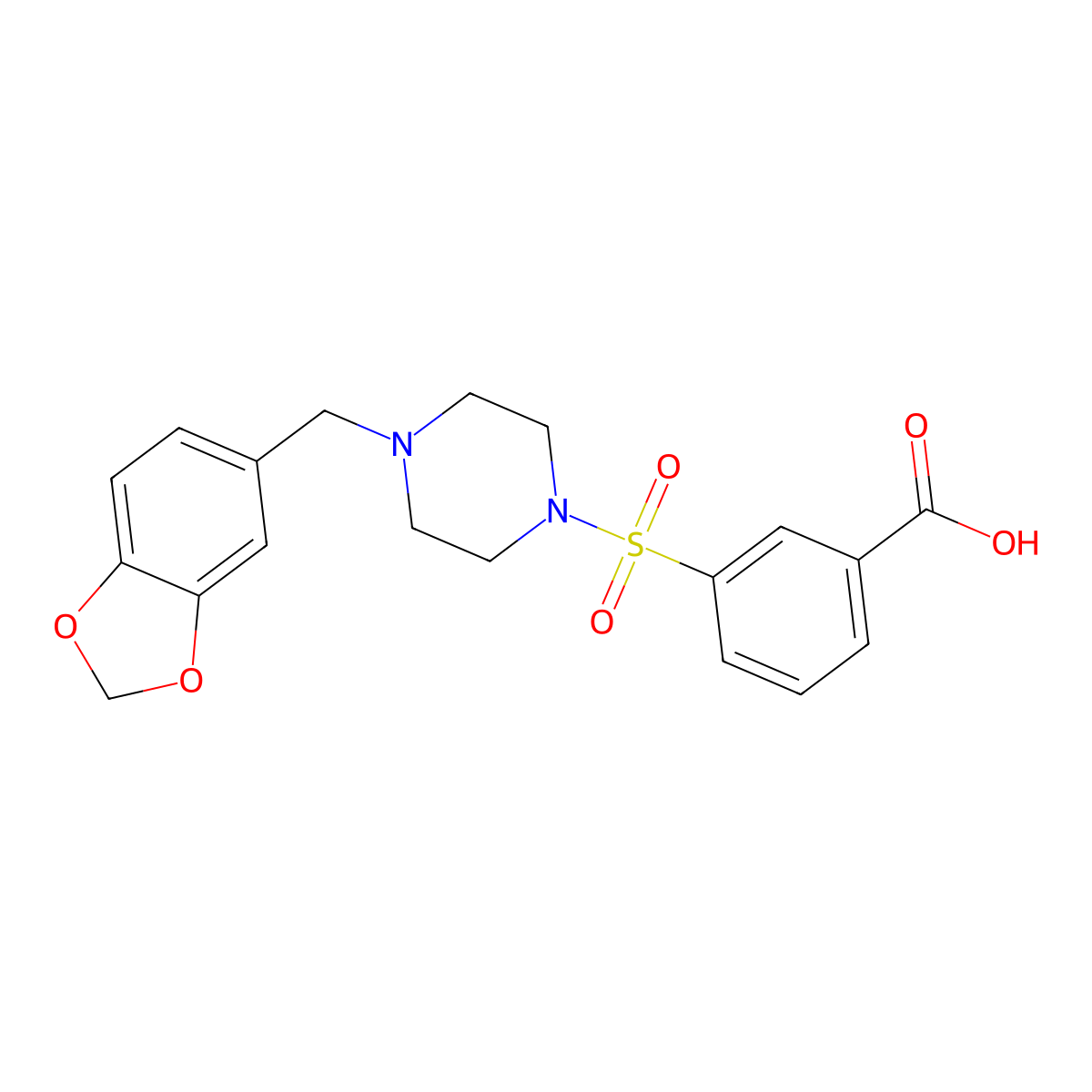 3-((4-(Benzo[d][1,3]dioxol-5-ylmethyl)piperazin-1-yl)sulfonyl)benzoic acid molecular structure, CAS 307513-29-7