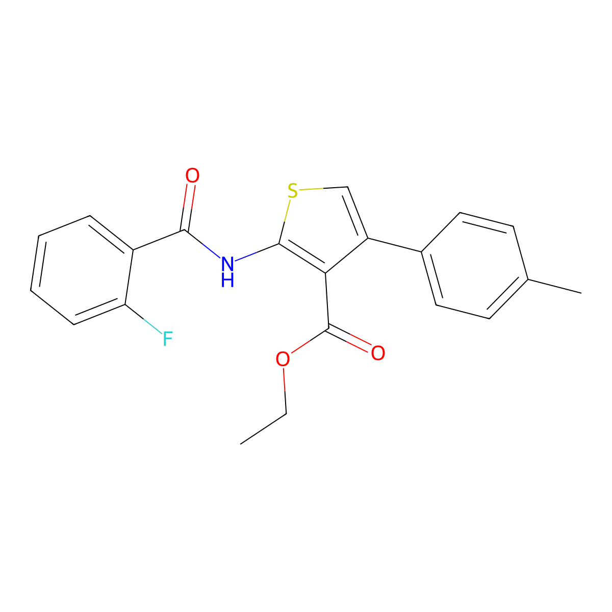 Ethyl 2-[(2-fluorobenzoyl)amino]-4-(4-methylphenyl)thiophene-3-carboxylate molecular structure, CAS 307513-31-1
