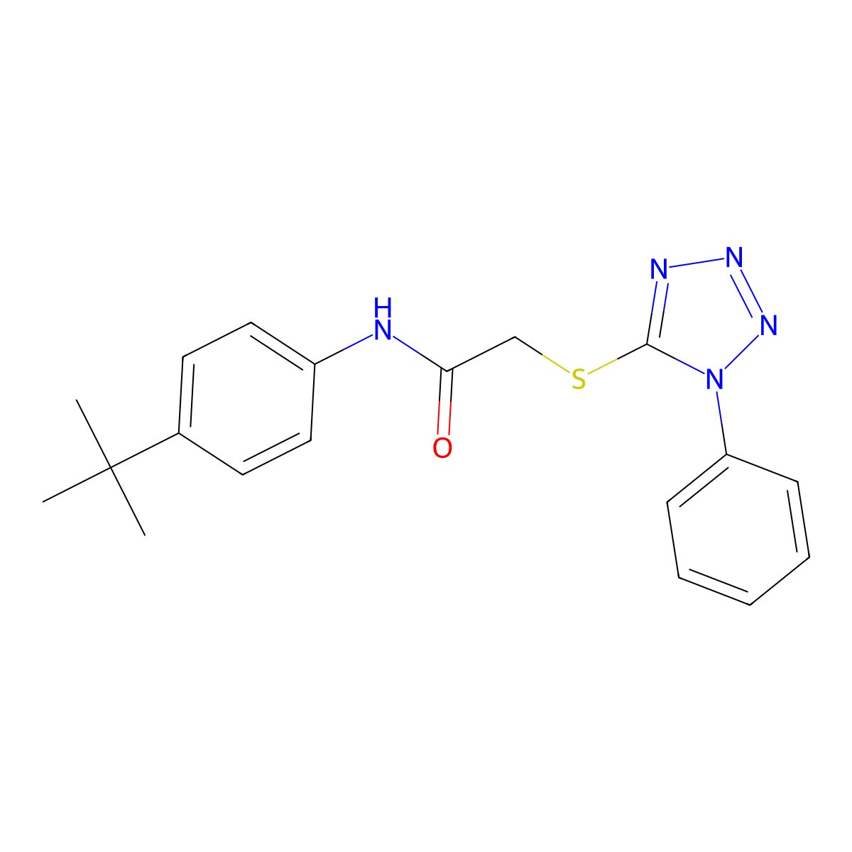 N-(4-tert-butylphenyl)-2-[(1-phenyl-1H-1,2,3,4-tetrazol-5-yl)sulfanyl]acetamide molecular structure, CAS 307513-33-3