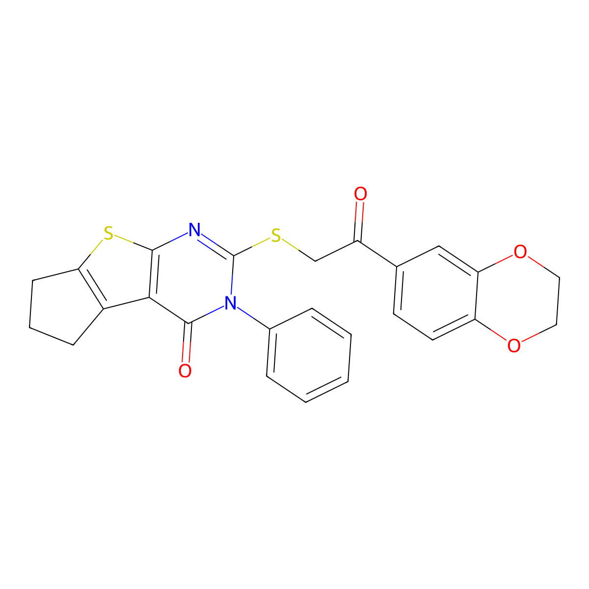 10-{[2-(2,3-Dihydro-1,4-benzodioxin-6-yl)-2-oxoethyl]sulfanyl}-11-phenyl-7-thia-9,11-diazatricyclo[6.4.0.0^{2,6}]dodeca-1(8),2(6),9-trien-12-one molecular structure, CAS 307513-37-7