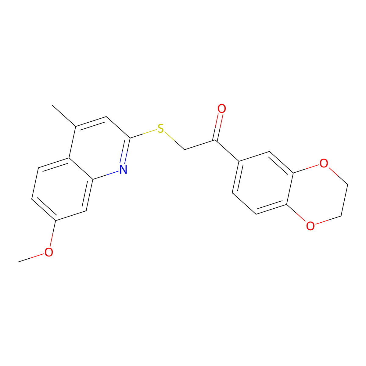 1-(2,3-Dihydrobenzo[b][1,4]dioxin-6-yl)-2-((7-methoxy-4-methylquinolin-2-yl)thio)ethanone molecular structure, CAS 307513-39-9