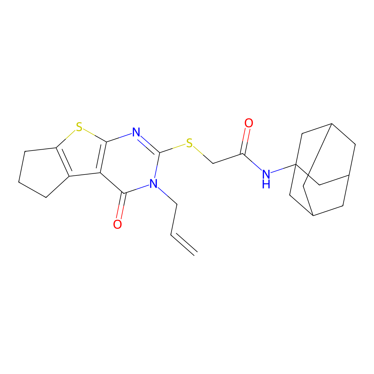 N-(adamantan-1-yl)-2-{[12-oxo-11-(prop-2-en-1-yl)-7-thia-9,11-diazatricyclo[6.4.0.0^{2,6}]dodeca-1(8),2(6),9-trien-10-yl]sulfanyl}acetamide molecular structure, CAS 307513-45-7