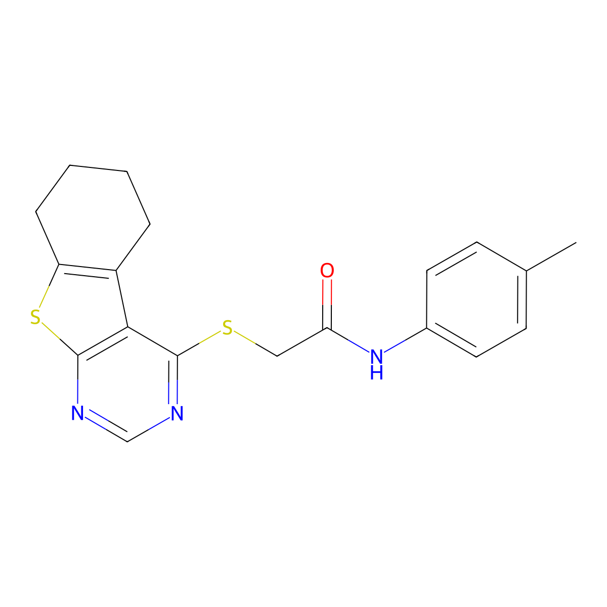 N-(4-methylphenyl)-2-(5,6,7,8-tetrahydro[1]benzothieno[2,3-d]pyrimidin-4-ylsulfanyl)acetamide molecular structure, CAS 307513-48-0