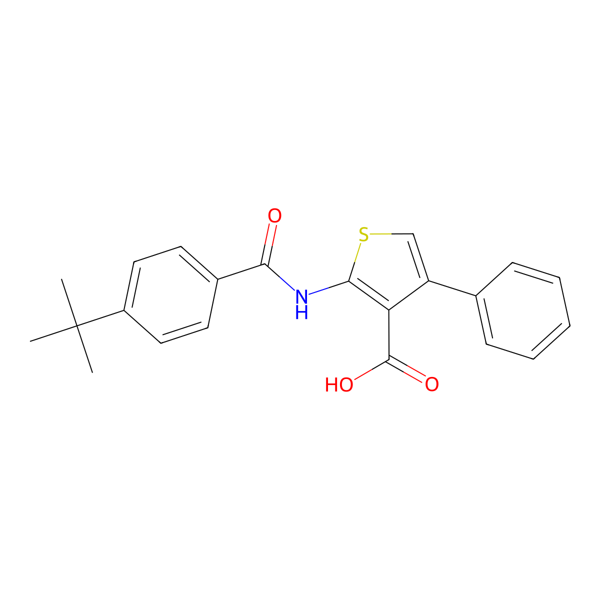 2-(4-Tert-butylbenzamido)-4-phenylthiophene-3-carboxylic acid molecular structure, CAS 307513-50-4