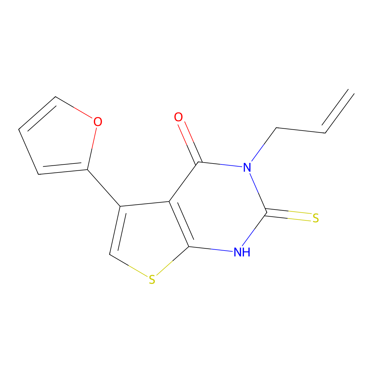 3-allyl-5-(2-furyl)-2-mercaptothieno[2,3-d]pyrimidin-4(3H)-one molecular structure, CAS 307513-59-3