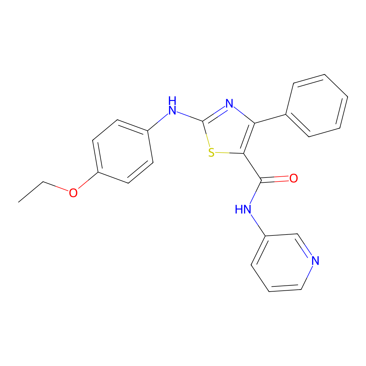 2-((4-ethoxyphenyl)amino)-4-phenyl-N-(pyridin-3-yl)thiazole-5-carboxamide molecular structure, CAS 307513-67-3