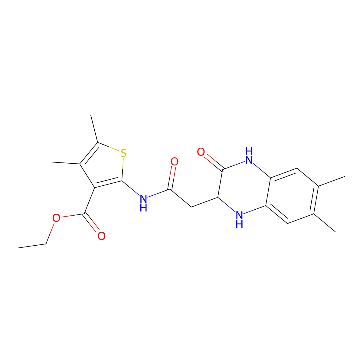 Ethyl 2-{[(6,7-dimethyl-3-oxo-1,2,3,4-tetrahydroquinoxalin-2-yl)acetyl]amino}-4,5-dimethylthiophene-3-carboxylate molecular structure, CAS 307519-88-6