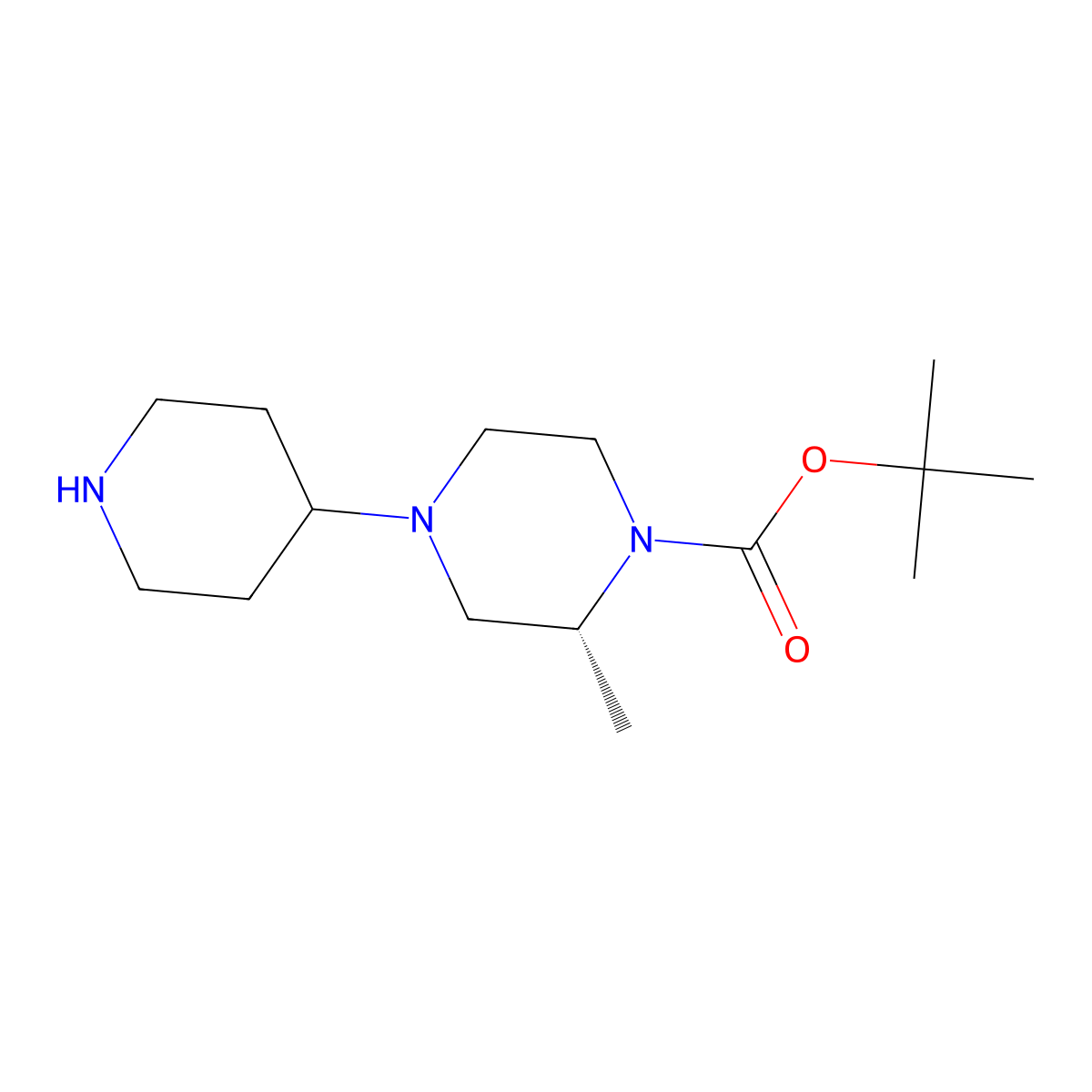 tert-butyl (2R)-2-methyl-4-(piperidin-4-yl)piperazine-1-carboxylate molecular structure, CAS 3075211-14-9