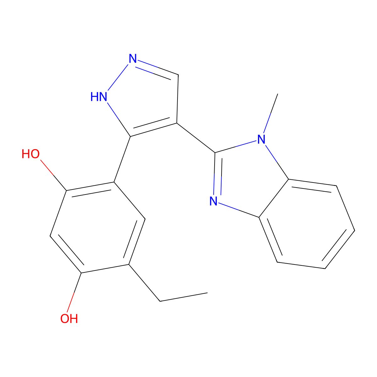 4-Ethyl-6-[4-(1-methyl-1H-benzoimidazol-2-yl)-1H-pyrazol-3-yl]-benzene-1,3-diol molecular structure, CAS 307526-37-0