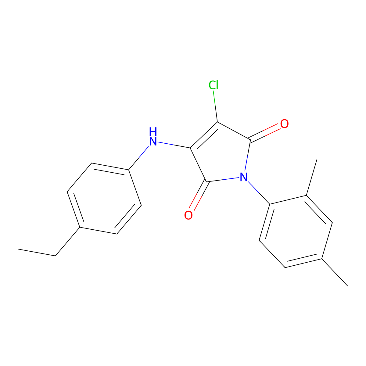 3-chloro-1-(2,4-dimethylphenyl)-4-((4-ethylphenyl)amino)-1H-pyrrole-2,5-dione molecular structure, CAS 307528-18-3