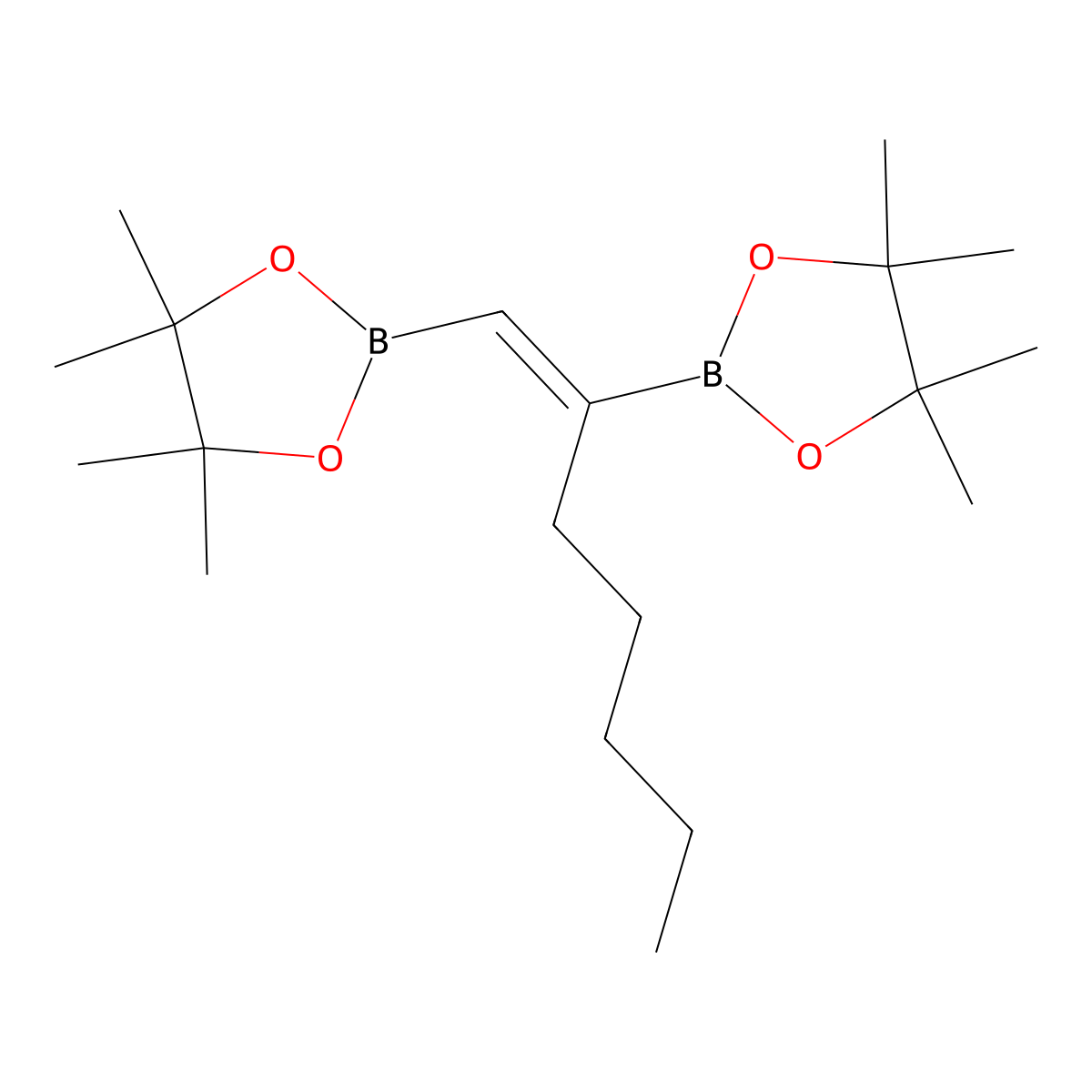 4,4,5,5-Tetramethyl-2-[1-(4,4,5,5-tetramethyl-1,3,2-dioxaborolan-2-yl)hept-1-en-2-yl]-1,3,2-dioxaborolane molecular structure, CAS 307531-74-4