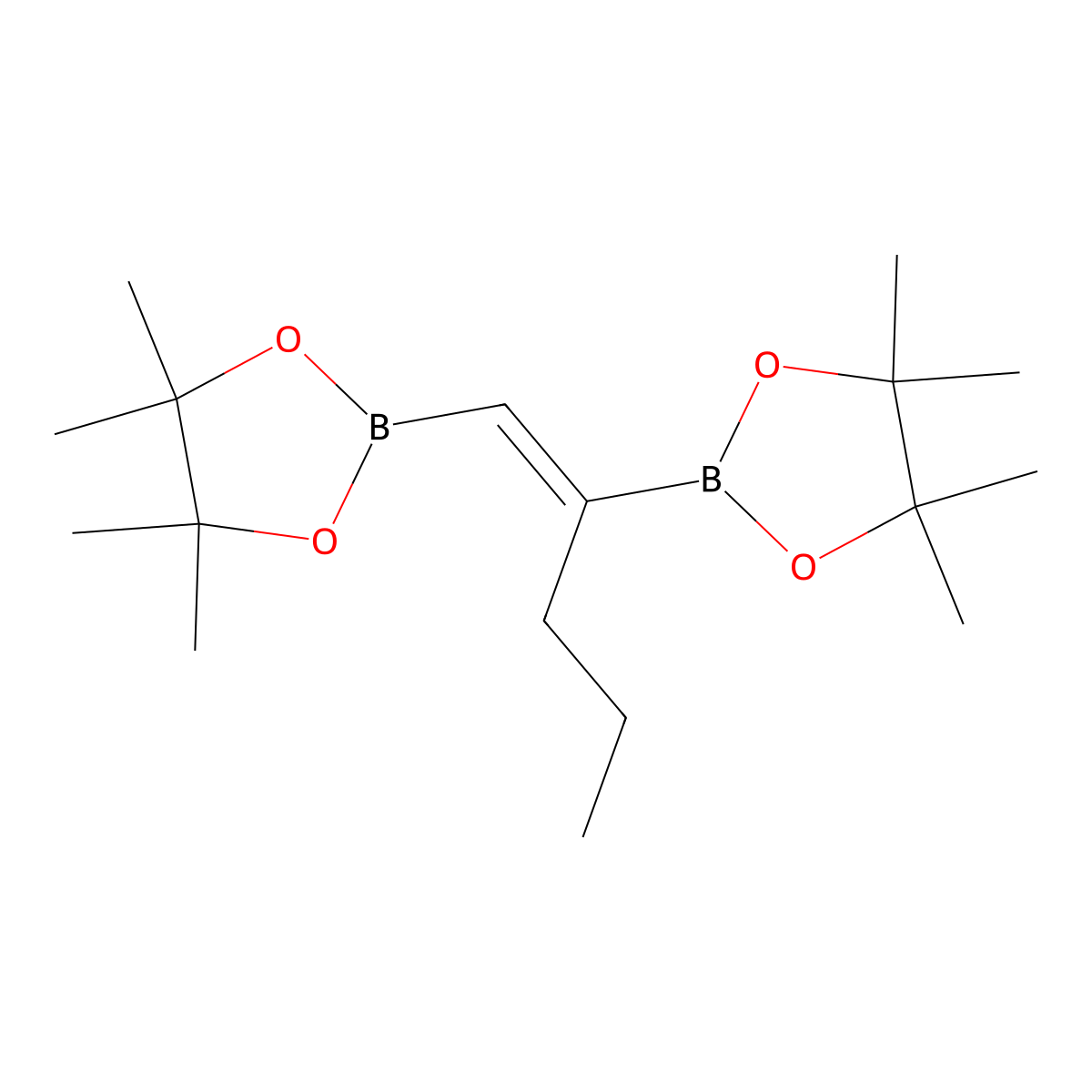 4,4,5,5-Tetramethyl-2-[1-(4,4,5,5-tetramethyl-1,3,2-dioxaborolan-2-yl)pent-1-en-2-yl]-1,3,2-dioxaborolane molecular structure, CAS 307531-75-5