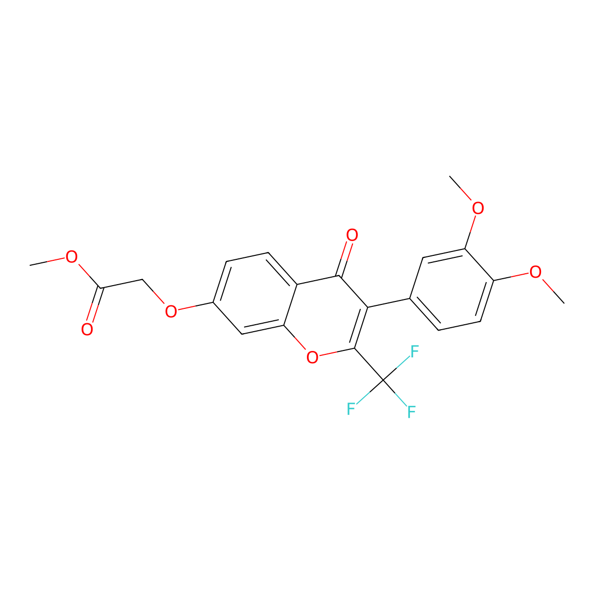 methyl 2-((3-(3,4-dimethoxyphenyl)-4-oxo-2-(trifluoromethyl)-4H-chromen-7-yl)oxy)acetate molecular structure, CAS 307534-88-9