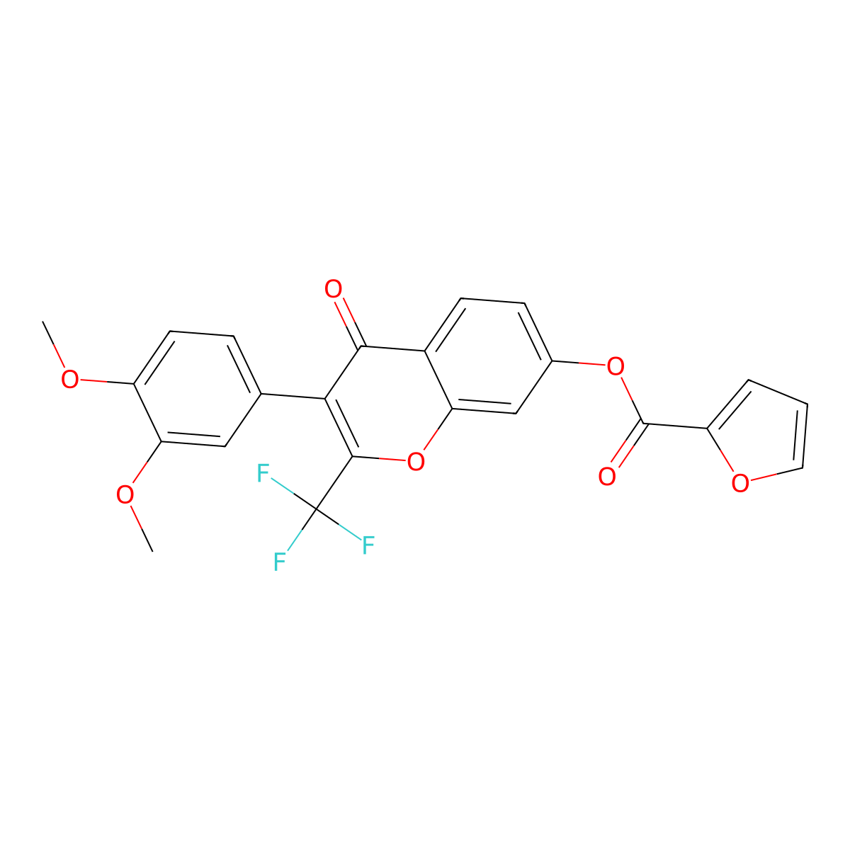 3-(3,4-dimethoxyphenyl)-4-oxo-2-(trifluoromethyl)-4H-chromen-7-yl furan-2-carboxylate molecular structure, CAS 307534-94-7