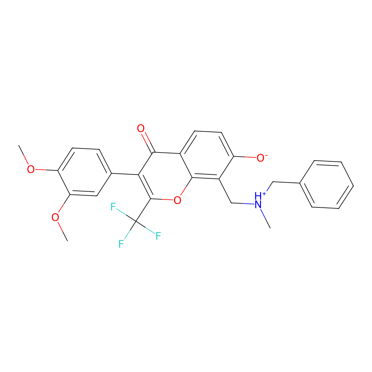 8-((benzyl(methyl)amino)methyl)-3-(3,4-dimethoxyphenyl)-7-hydroxy-2-(trifluoromethyl)-4H-chromen-4-one molecular structure, CAS 307535-00-8