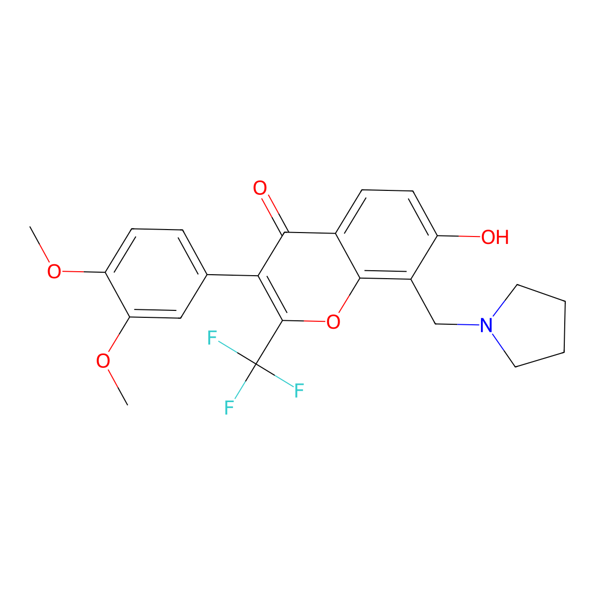 3-(3,4-dimethoxyphenyl)-7-hydroxy-8-(1-pyrrolidinylmethyl)-2-(trifluoromethyl)-4H-chromen-4-one molecular structure, CAS 307535-01-9