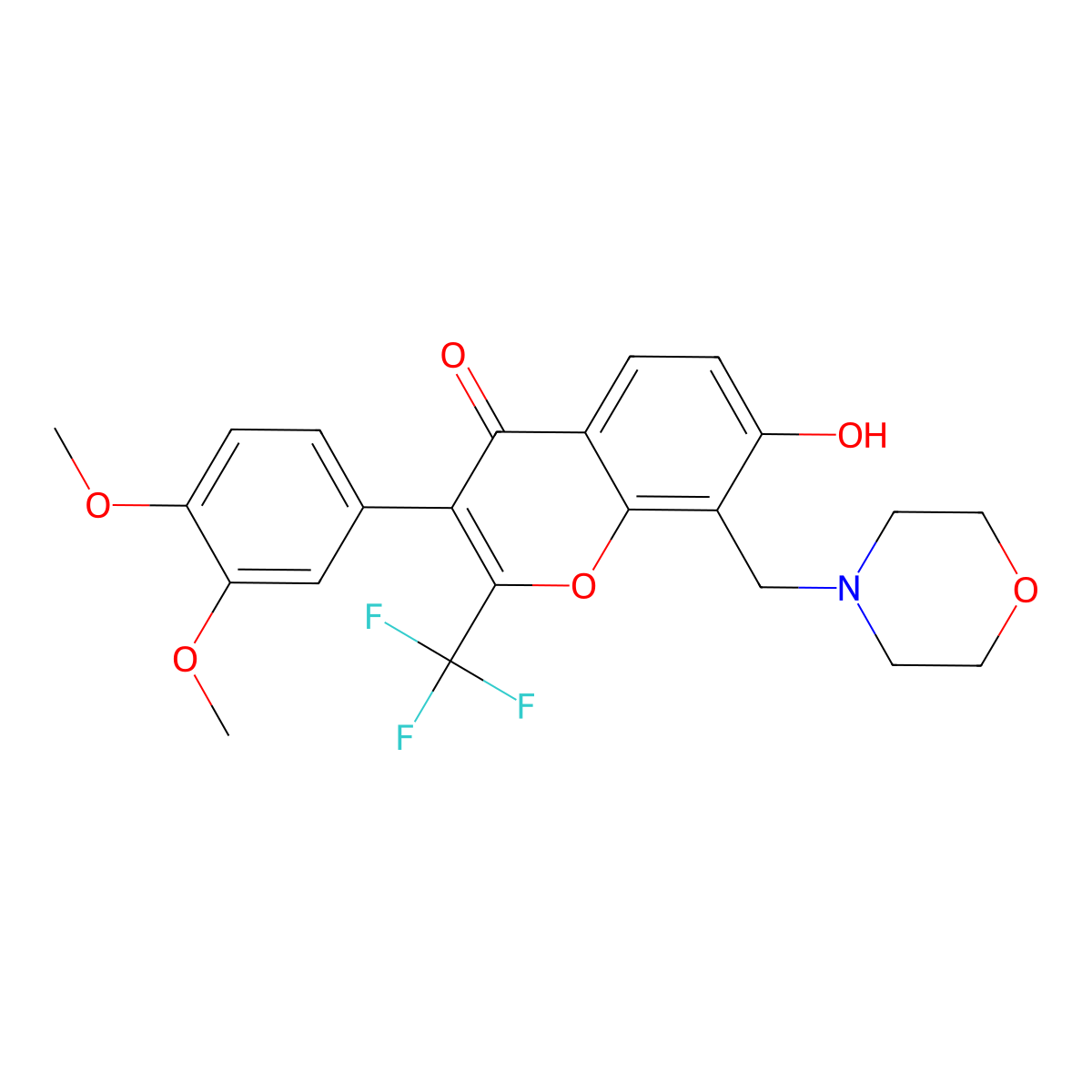 3-(3,4-Dimethoxyphenyl)-7-hydroxy-8-(morpholin-4-ylmethyl)-2-(trifluoromethyl)chromen-4-one molecular structure, CAS 307535-04-2