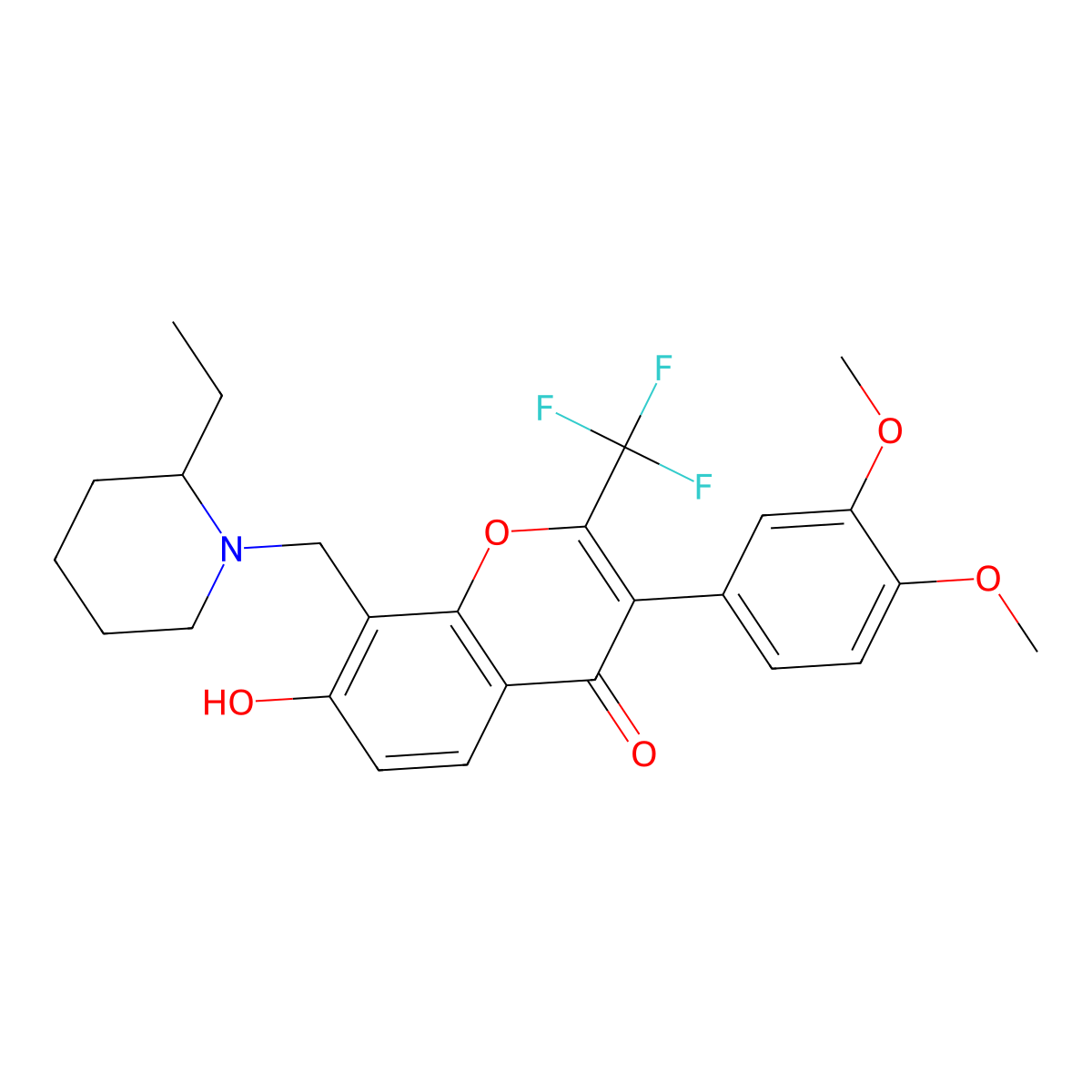 3-(3,4-Dimethoxyphenyl)-8-[(2-ethylpiperidin-1-yl)methyl]-7-hydroxy-2-(trifluoromethyl)chromen-4-one molecular structure, CAS 307535-07-5