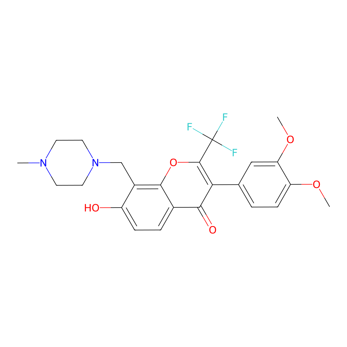 3-(3,4-dimethoxyphenyl)-7-hydroxy-8-[(4-methylpiperazin-1-yl)methyl]-2-(trifluoromethyl)-4H-chromen-4-one molecular structure, CAS 307535-08-6