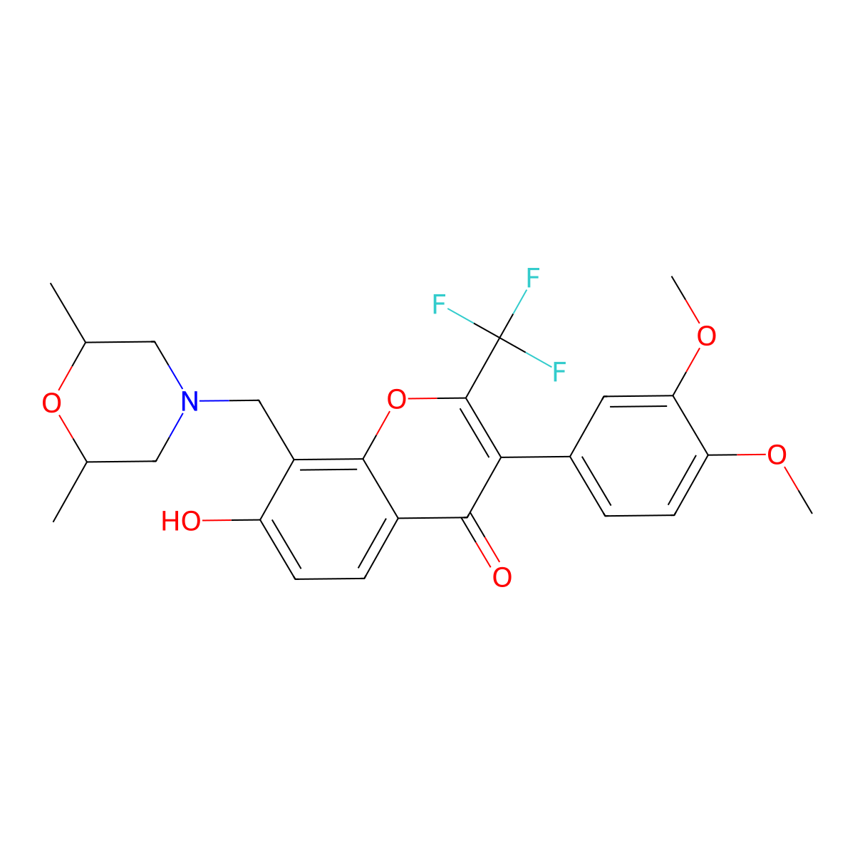 3-(3,4-dimethoxyphenyl)-8-[(2,6-dimethylmorpholin-4-yl)methyl]-7-hydroxy-2-(trifluoromethyl)-4H-chromen-4-one molecular structure, CAS 307535-10-0