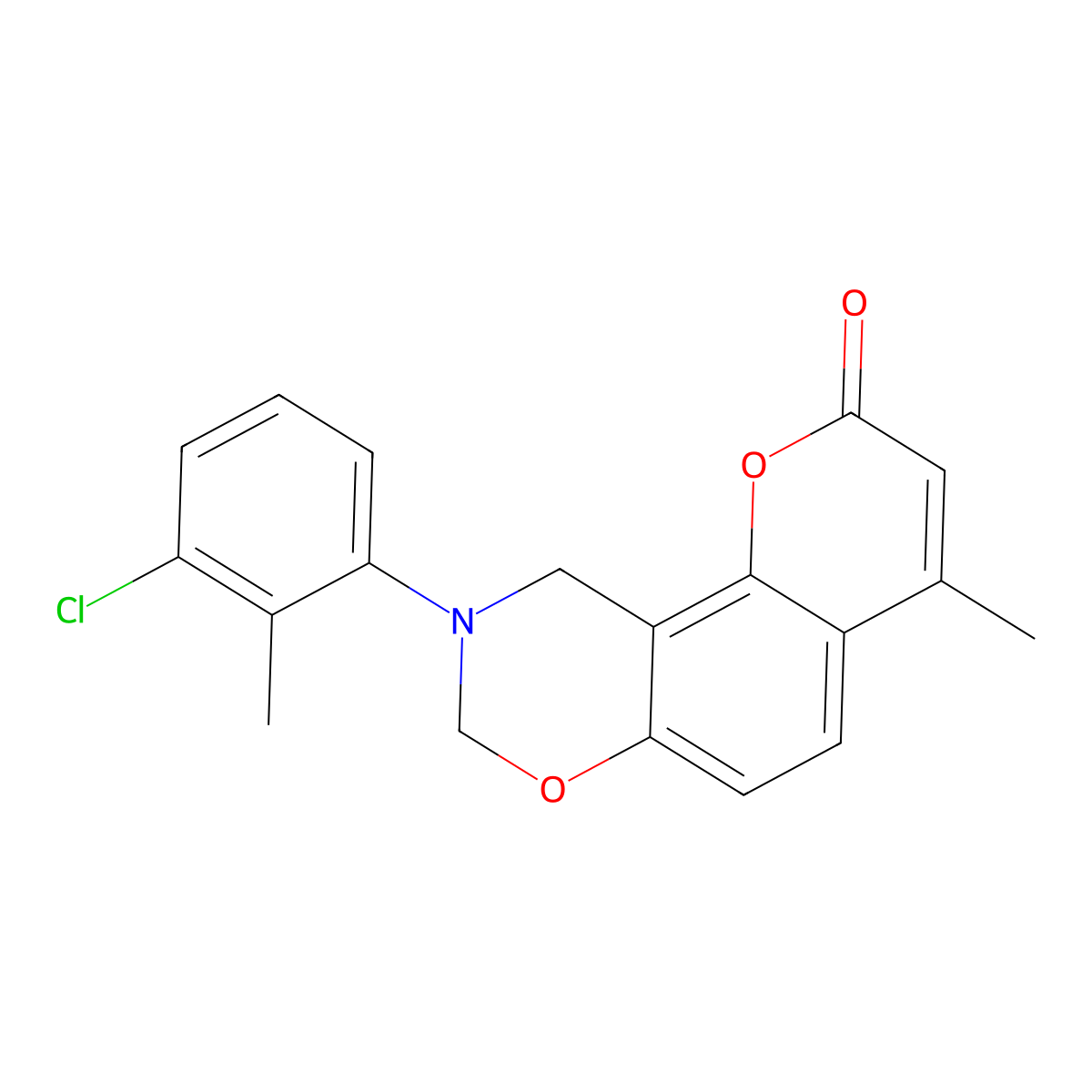 9-(3-chloro-2-methylphenyl)-4-methyl-9,10-dihydrochromeno[8,7-e][1,3]oxazin-2(8H)-one molecular structure, CAS 307535-39-3