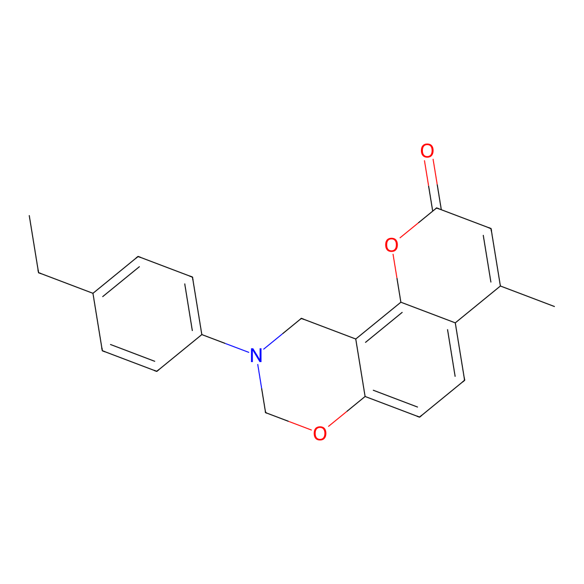 9-(4-ethylphenyl)-4-methyl-9,10-dihydro-2H,8H-chromeno[8,7-e][1,3]oxazin-2-one molecular structure, CAS 307535-40-6