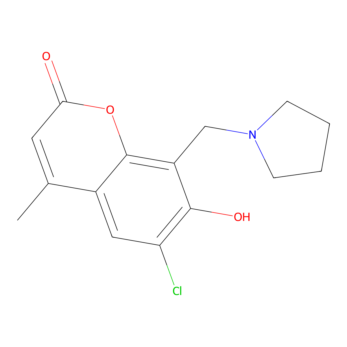 6-chloro-7-hydroxy-4-methyl-8-(pyrrolidin-1-ylmethyl)-2H-chromen-2-one molecular structure, CAS 307535-47-3