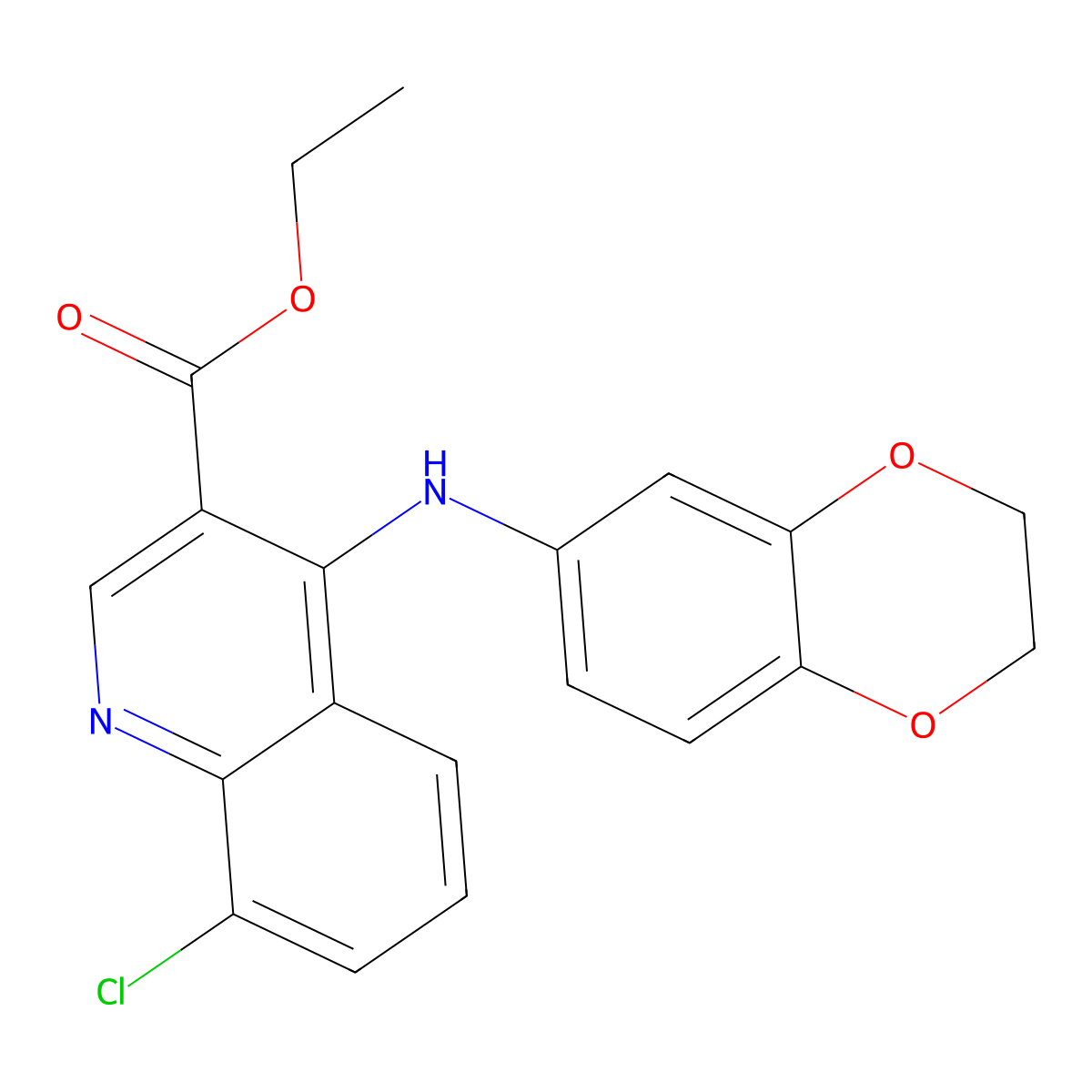 Ethyl 8-chloro-4-(2,3-dihydro-1,4-benzodioxin-6-ylamino)quinoline-3-carboxylate molecular structure, CAS 307536-09-0