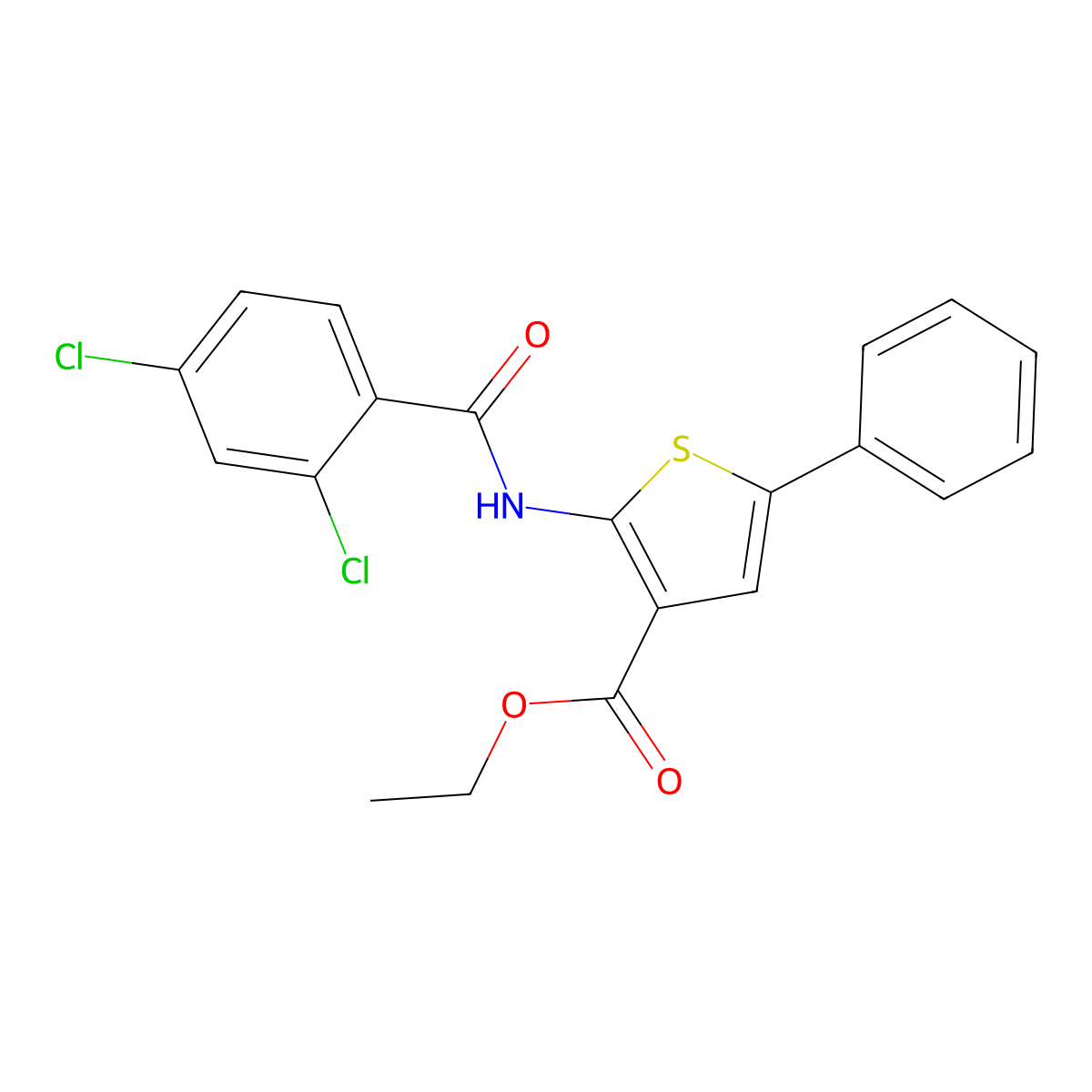 Ethyl 2-(2,4-dichlorobenzamido)-5-phenylthiophene-3-carboxylate molecular structure, CAS 307536-24-9