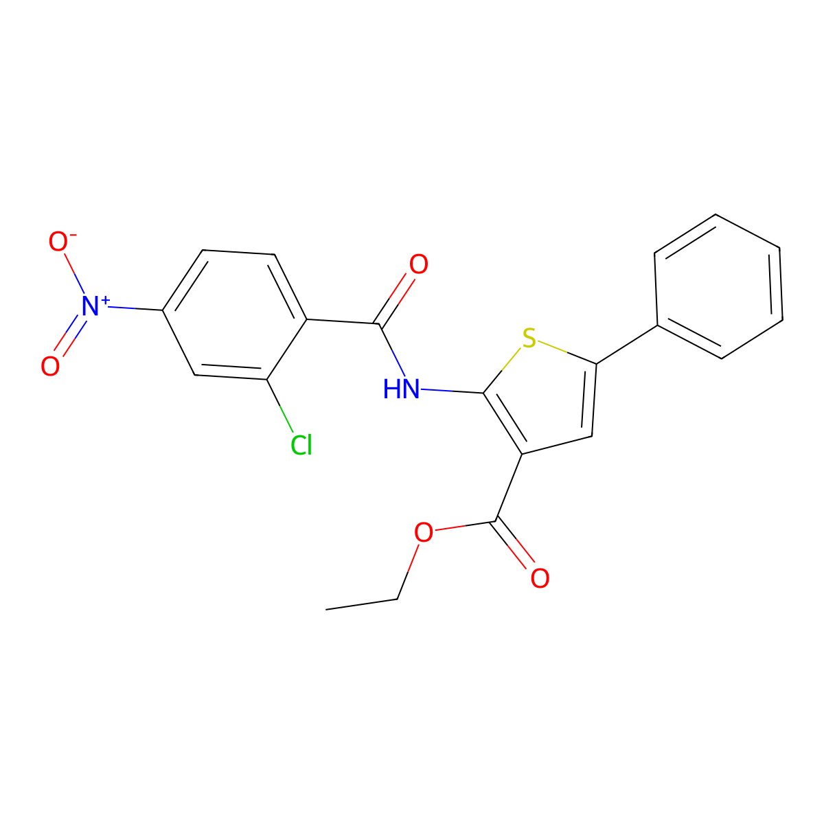 Ethyl 2-[(2-chloro-4-nitrobenzoyl)amino]-5-phenylthiophene-3-carboxylate molecular structure, CAS 307536-25-0