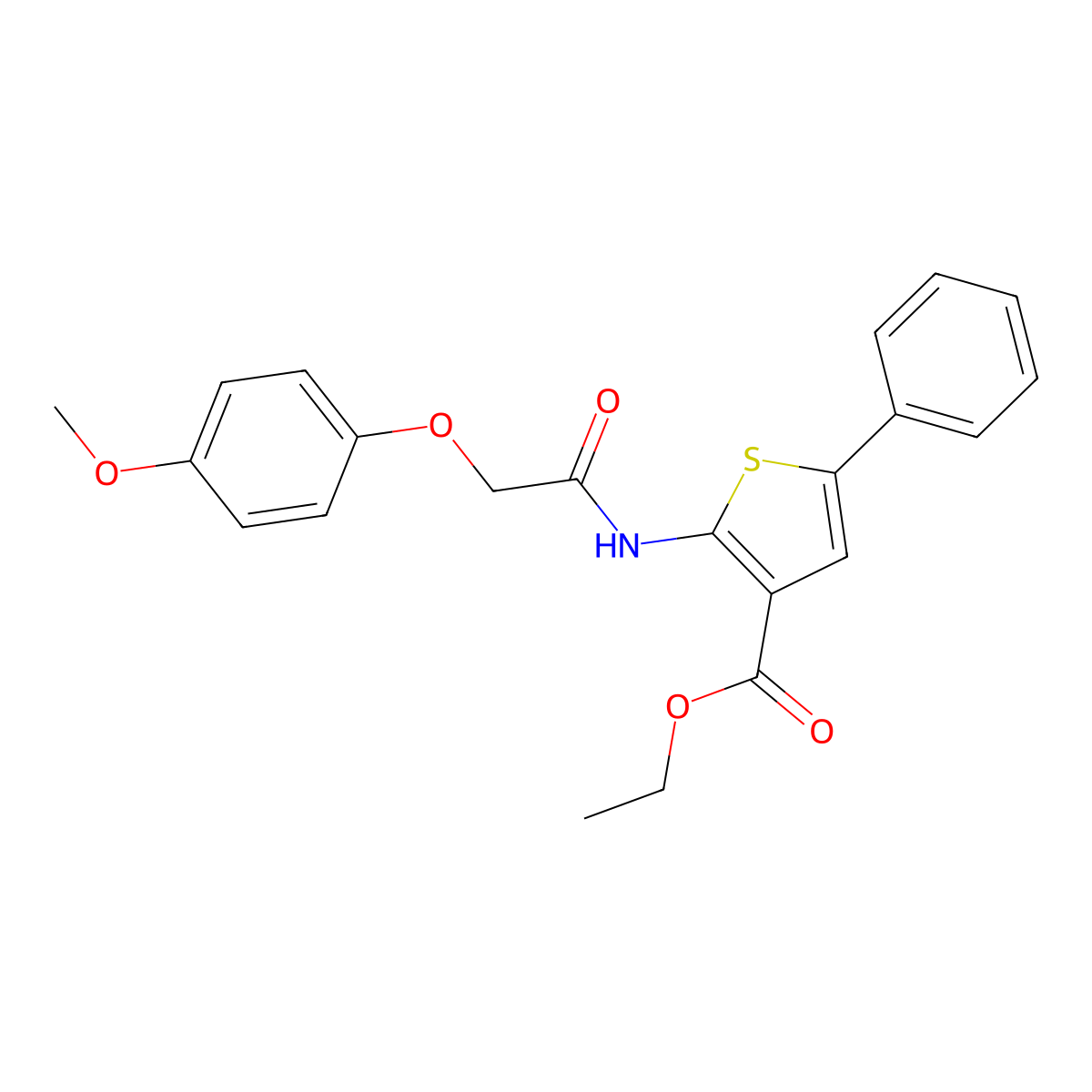 Ethyl 2-{[(4-methoxyphenoxy)acetyl]amino}-5-phenylthiophene-3-carboxylate molecular structure, CAS 307536-29-4