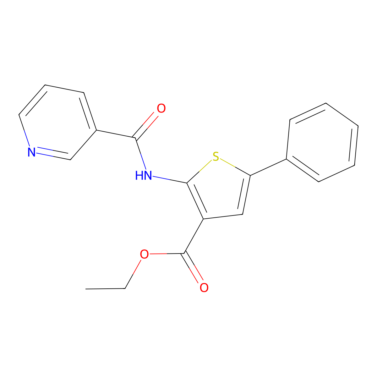 Ethyl 5-phenyl-2-[(pyridin-3-ylcarbonyl)amino]thiophene-3-carboxylate molecular structure, CAS 307536-38-5