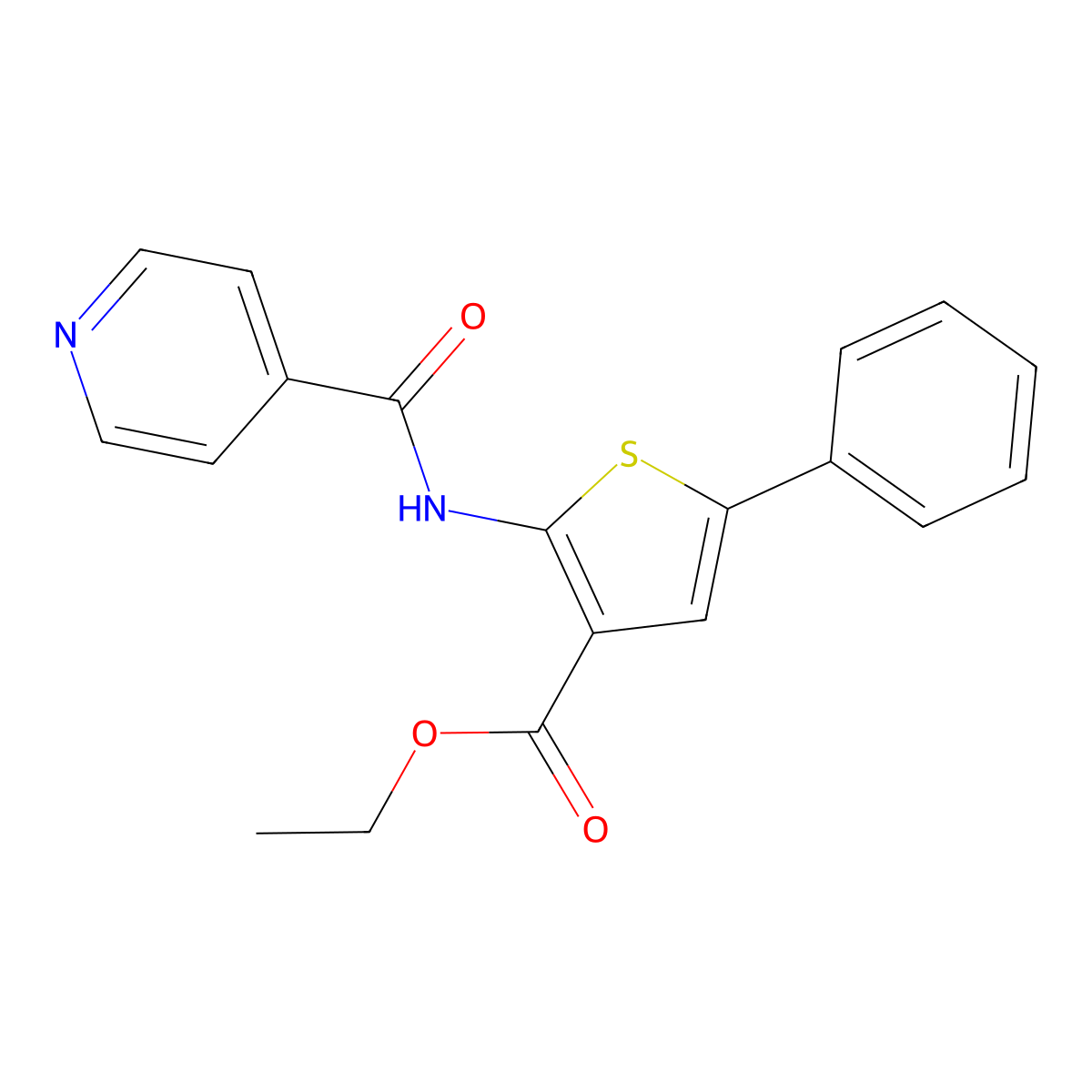 Ethyl 2-(isonicotinamido)-5-phenylthiophene-3-carboxylate molecular structure, CAS 307536-39-6