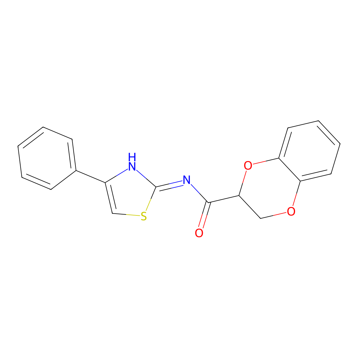 N-(4-phenylthiazol-2-yl)-2,3-dihydrobenzo[b][1,4]dioxine-2-carboxamide molecular structure, CAS 307536-59-0