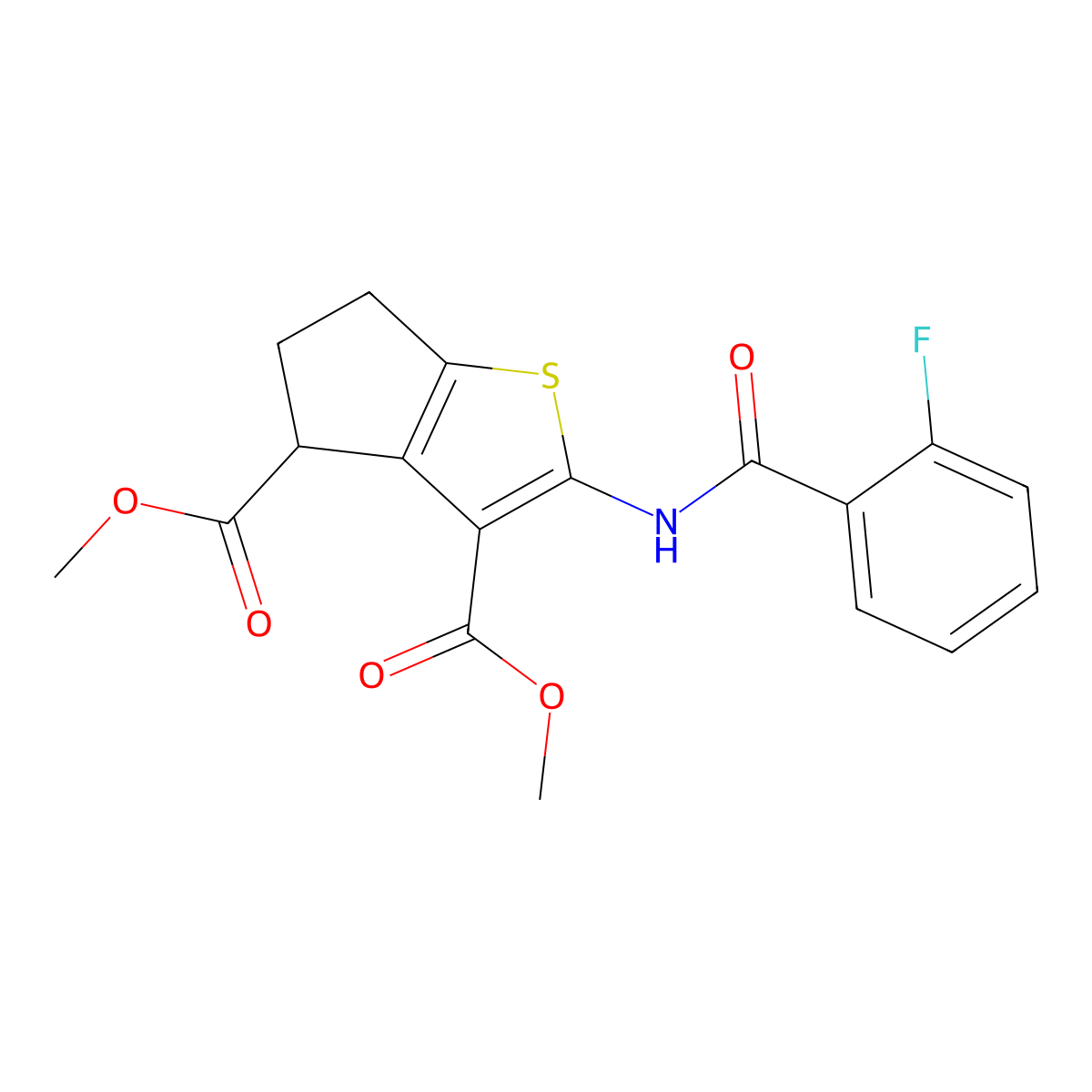 dimethyl 2-[(2-fluorobenzoyl)amino]-5,6-dihydro-4H-cyclopenta[b]thiophene-3,4-dicarboxylate molecular structure, CAS 307536-70-5