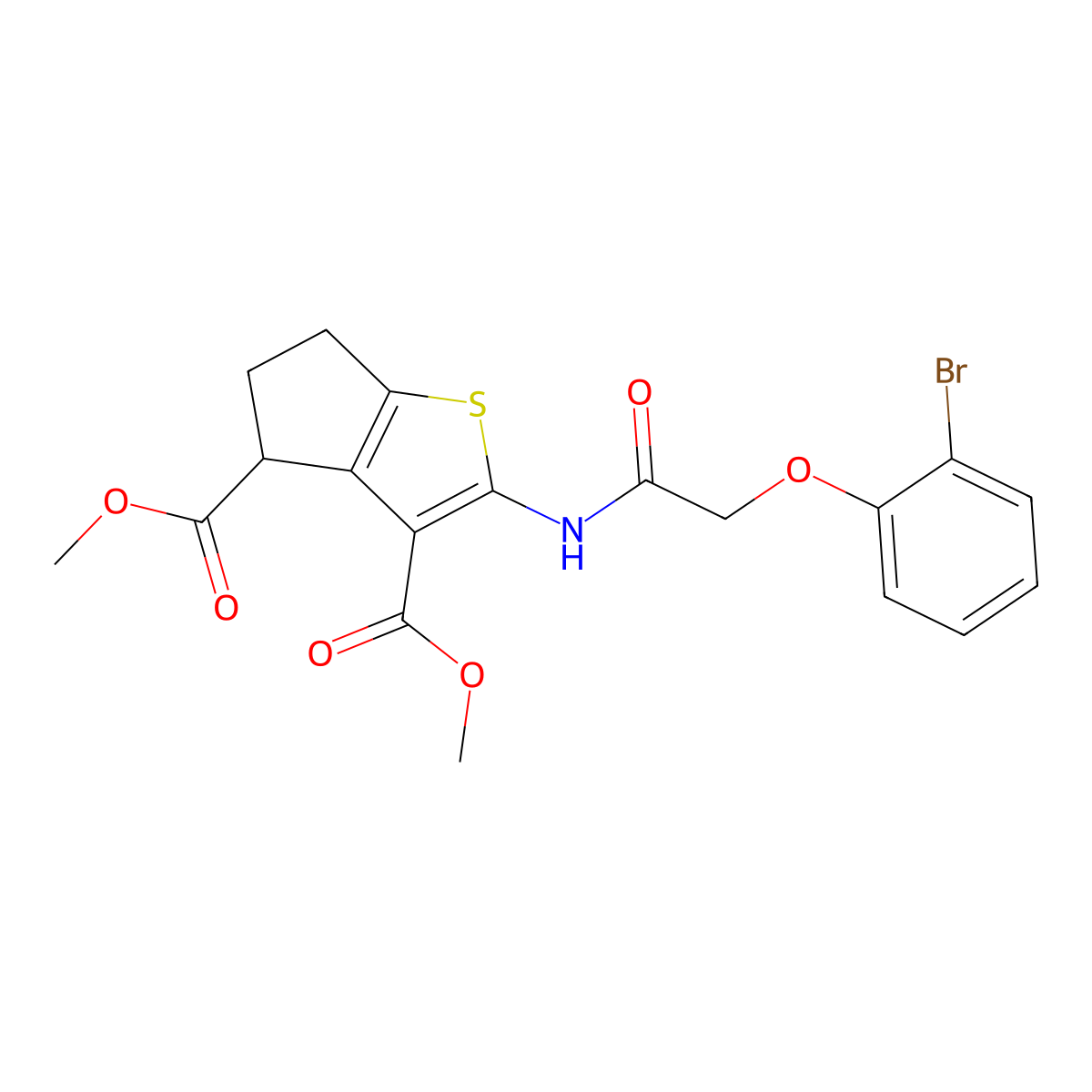 dimethyl 2-{[(2-bromophenoxy)acetyl]amino}-5,6-dihydro-4H-cyclopenta[b]thiophene-3,4-dicarboxylate molecular structure, CAS 307537-50-4