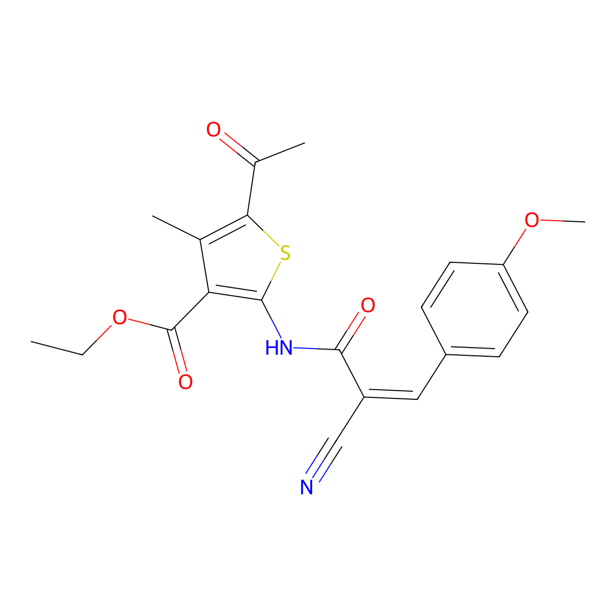 Ethyl 5-acetyl-2-[[2-cyano-3-(4-methoxyphenyl)-1-oxo-2-propen-1-yl]amino]-4-methyl-3-thiophenecarboxylate molecular structure, CAS 307539-22-6