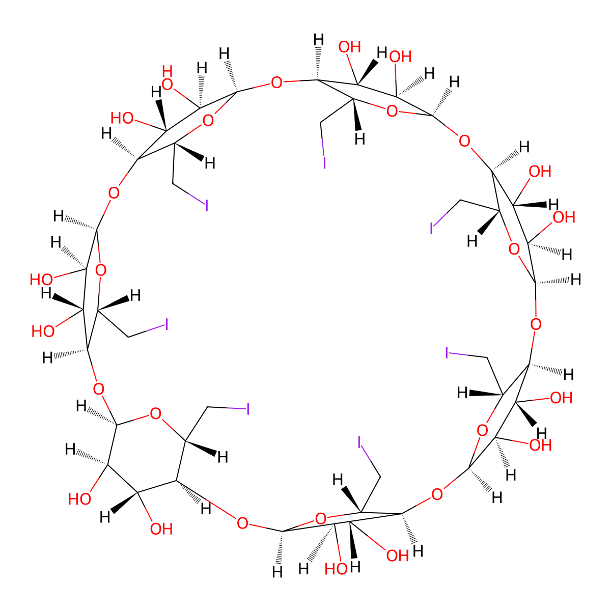 Heptakis(6-iodo-6-deoxy)-beta-cyclodextrin molecular structure, CAS 30754-23-5